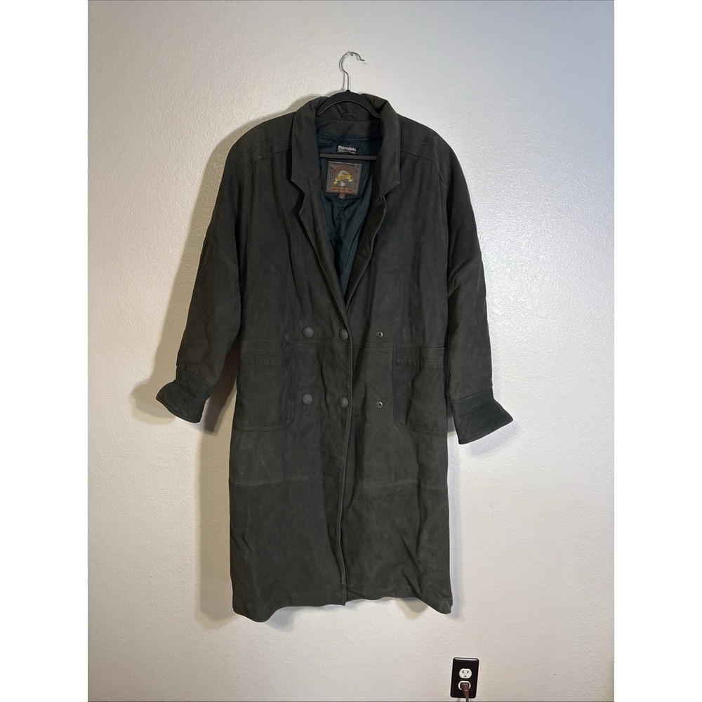 Adventure Bound Wilson Suede Leather Duster Riding Coat Trench Long Medium Green
